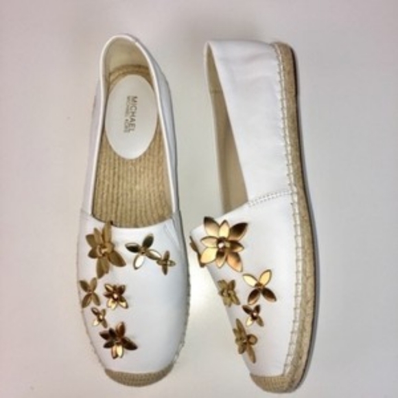 Michael Kors Lola White Espadrilles with Gold Floral Accents - Picture 1 of 9